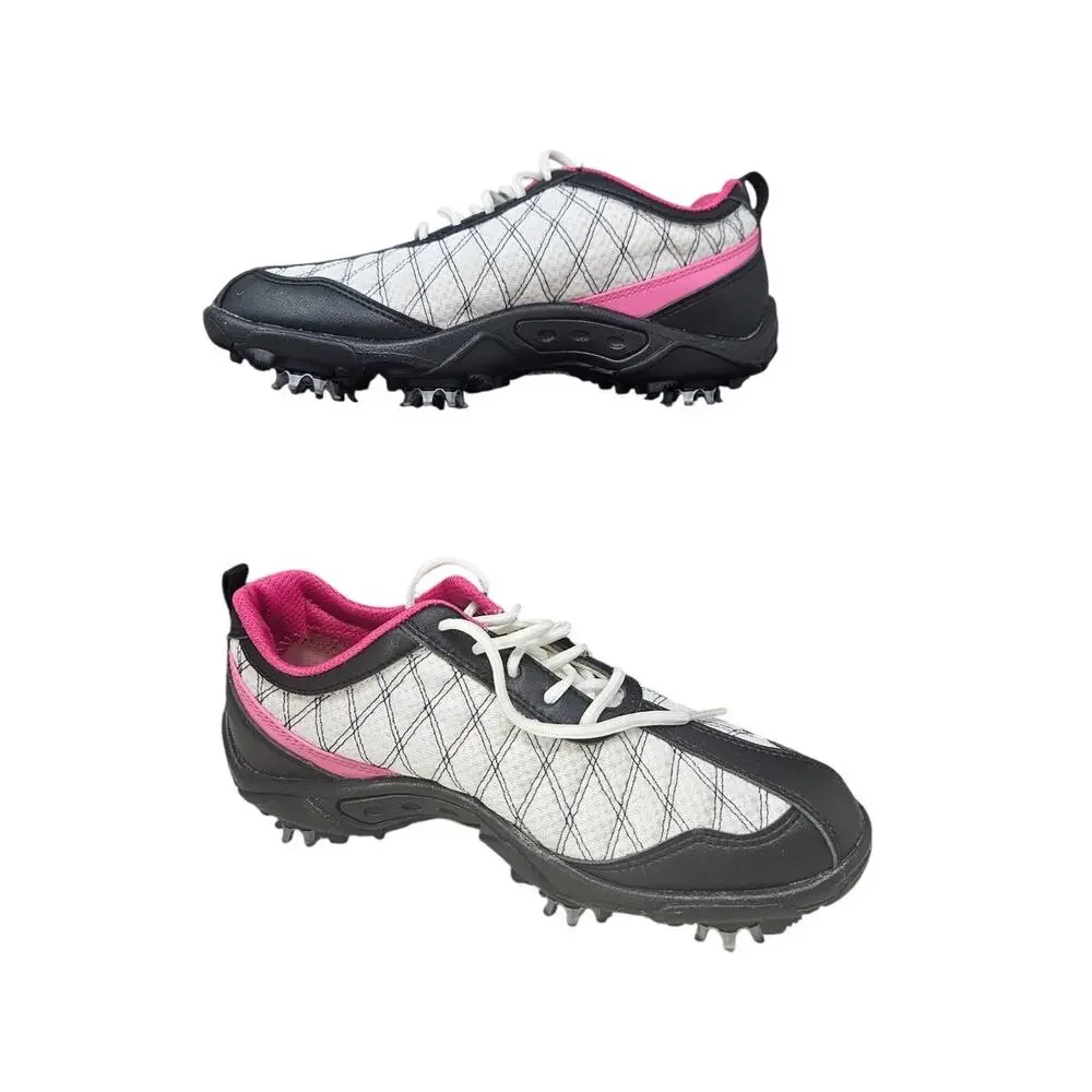 NEW Footjoy Junior 5 Golf Shoe Cleat Leather Black Pink White Sport Lace Up